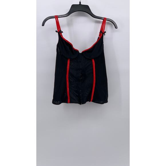 INTIMISSIMI Women's Black-Red Mesh Double Spaghetti Strap Hook Corset Top SZ M - Picture 3 of 11
